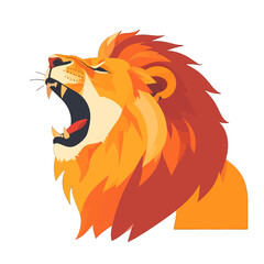 Majestic Lion Roaring Wildly With Fiery Mane in Shades of Orange and Red Against a White Background