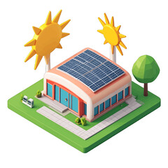 Modern Eco Friendly Building with Solar Panels and Wind Turbines Generating Renewable Energy on a Sunny Day