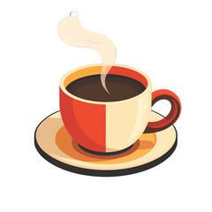 Pixel Art Coffee Cup with Steam on a Saucer Detailed Isometric View Warm Beverage Ready for Enjoyment Cozy Morning Drink Illustration