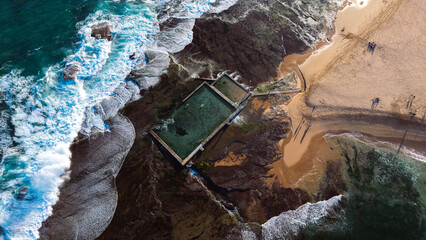 Aerial view of Mona Vale Beach, Northern Beaches NSW, Sydney, Australia. Suburbs and ocean. © Amanda