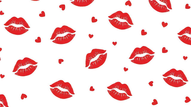 Red lips kiss pattern isolated on transparent background