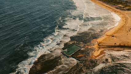 Aerial view of Mona Vale Beach, Northern Beaches NSW, Sydney, Australia. Suburbs and ocean. © Amanda