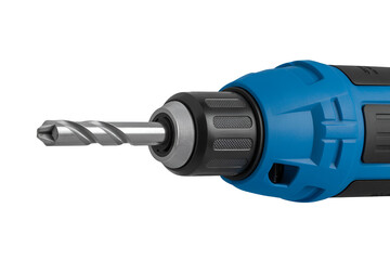Close up of a cordless electric drill bit and chuck isolated on transparent background