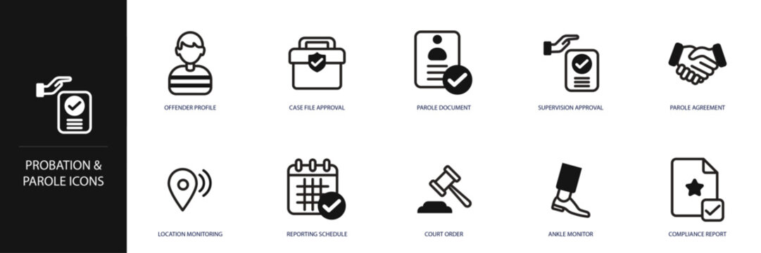 Probation and Parole Line Icon Set