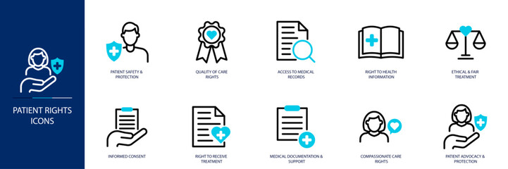 Patient Rights Blue Colored Outline Icon Set