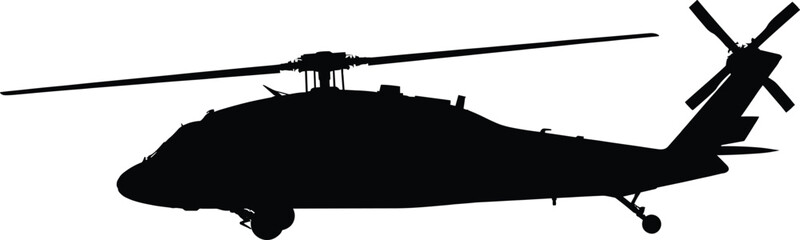 Modern military attack helicopter silhouette isolated on white background rotary wing combat aviation defense security patrol illustration concept vector graphic