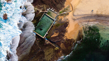 Aerial view of Mona Vale Beach, Northern Beaches NSW, Sydney, Australia. Suburbs and ocean. © Amanda