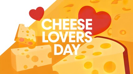 Cheese lovers day celebration with cheese slices and hearts on yellow background