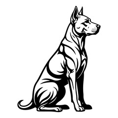 Black and white graphic illustration of a muscular dog sitting image photo