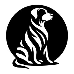 Black and white tribal art dog silhouette within a black circle image photo