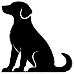 Black silhouette of a Labrador Retriever dog sitting on a white background animal