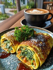 Gourmet Vegetable Omelets with Latte Art Coffee
