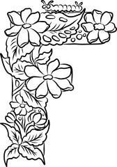 Floral alphabet letter A-Z hand drawn Illustration, Decorative botanical typography for coloring Pages and creative design.Set of flower alphabet.Line art and doodle for t-shirt.Elements with flower.