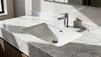 Modern bathroom sink with marble countertop