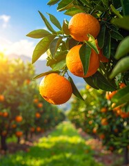 Sun-Kissed Citrus - Vibrant Oranges Hanging on Tree Branches in Orchard.