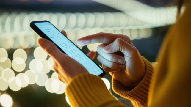 Tech Touch: A close-up view of a person's hands using a smartphone, the focus is on the screen and the interaction with the device. It speaks to connectivity and communication.