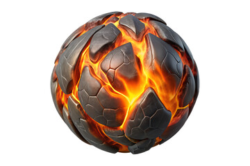 Blazing magma ball with cracked surface on black background