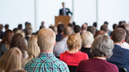 Inspiring Words: A compelling presentation unfolds before a rapt audience, where the speaker's voice resonates with anticipation and engagement.