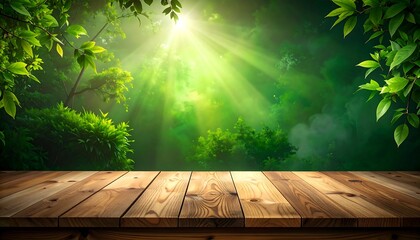 Sunlit Forest Canopy - A Serene Wooden Platform Perspective.
