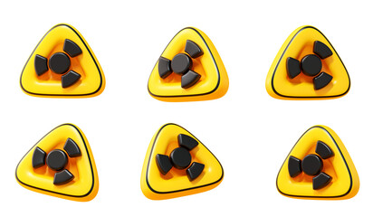 3d yellow radioactive nuclear hazard danger warning symbol sign caution icon set atomic energy power waste