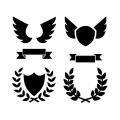 Obraz premium Laurel wreath, shield, wing, ribbon, and banners vector set. Laurel wreaths, shields, wings, ribbons illustration for awards, heraldry, logos, badges, and branding designs .