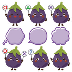 ○&times;△の札を持ったナスのキャラクター／Cute Eggplant Character Illustration Holding O, X, and Triangle Signs