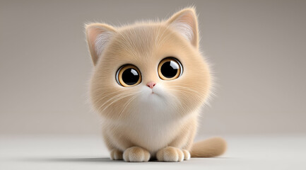 A cute, fluffy kitten with large expressive eyes, presenting an adorable expression that captivates hearts.