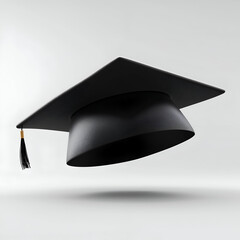 A graduation cap floating elegantly against a minimalist background, symbolizing achievement and education.