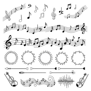 Music notes and musical symbols.