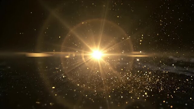 Golden Energy Ring with Glowing Particles on Black Background for Cinematic Overlay
