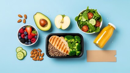 Balanced healthy meal preparation kit with fresh organic nutritious food