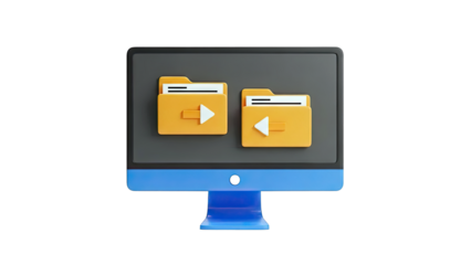 3D Computer Monitor Displaying Folder Icons with Arrows
