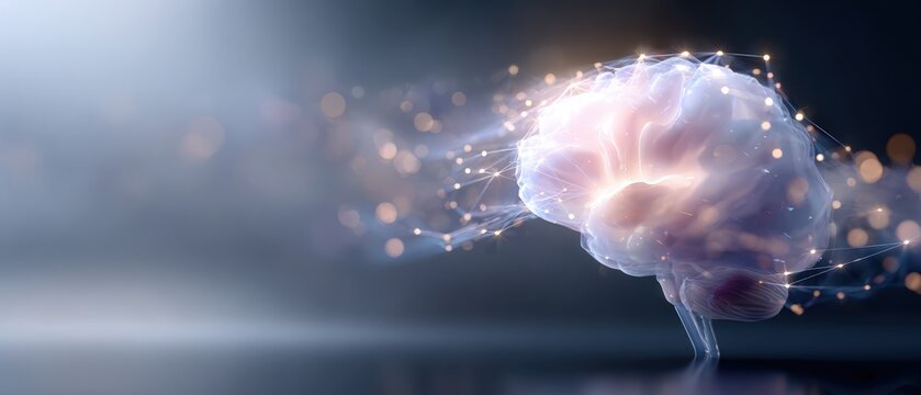 Brain's Luminescence: An artistic rendering of a luminous brain, highlighting neural pathways and cognitive processes, suggests the intricate beauty and dynamism of the human mind.
