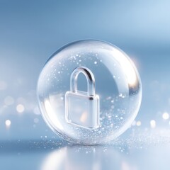 Secure Enclosure: An elegant glass sphere encloses a solitary lock, symbolizing the concept of data security and protection within a digital environment, rendered with a sophisticated.