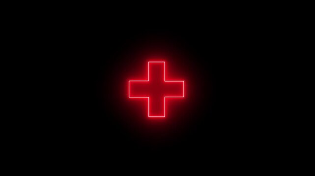 Glowing neon line plus icon animation. simple positive plus icon on black background. positive technology sign. 4k animation.
