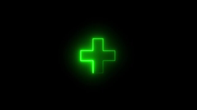 Glowing neon line plus icon animation. simple positive plus icon on black background. positive technology sign. 4k animation.