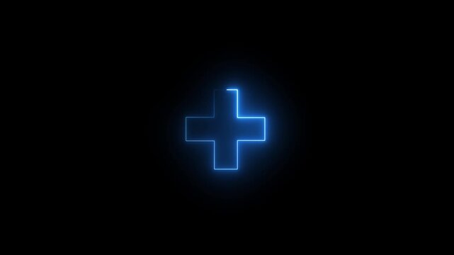 Glowing neon line plus icon animation. simple positive plus icon on black background. positive technology sign. 4k animation.