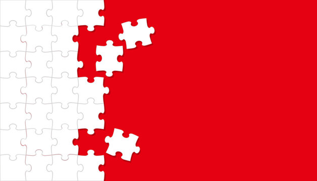Vector White Jigsaw Puzzle Background Illustration With A Text Space On A Red Background.