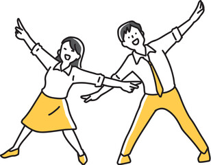 手を広げてキメポーズをとる男女