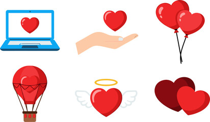 Romantic Vector Illustration with Hearts and Balloons