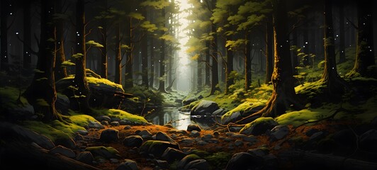 realistic photo of a glossy forest ,generative AI