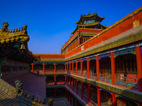 The beautiful winter scenery of the Mountain Resort and the Eight Outer Temples in Chengde, China.