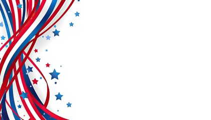 Festive red white and blue ribbons border with stars background design