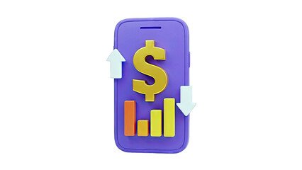 3D Mobile Phone with Dollar Sign and Financial Charts