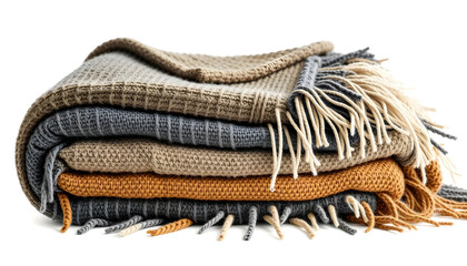 A pile of blankets with a brown one on top of a gray one