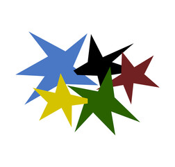 Fototapeta premium Colorful abstract star shapes cluster with sharp geometric points vibrant multicolor decoration elements on white background 