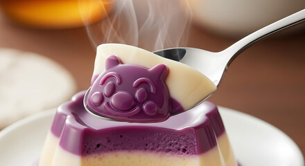 Steaming grape dessert with cute character