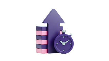 3D Growth Arrow, Stacked Blocks, and Stopwatch
