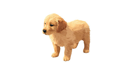 Cute fluffy puppy standing profile with soft fur high detail animal illustration isolated on white background