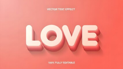 3d love text effect with shadow on pink gradient background vector